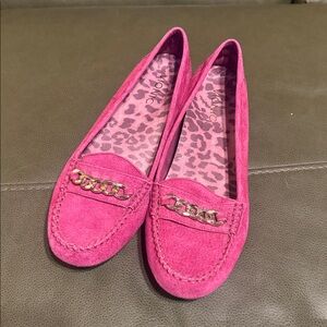 Vionic Mesa Loafer Moccasin Suede Chain Link Accent Berry Pink Women’s Size 8.5
